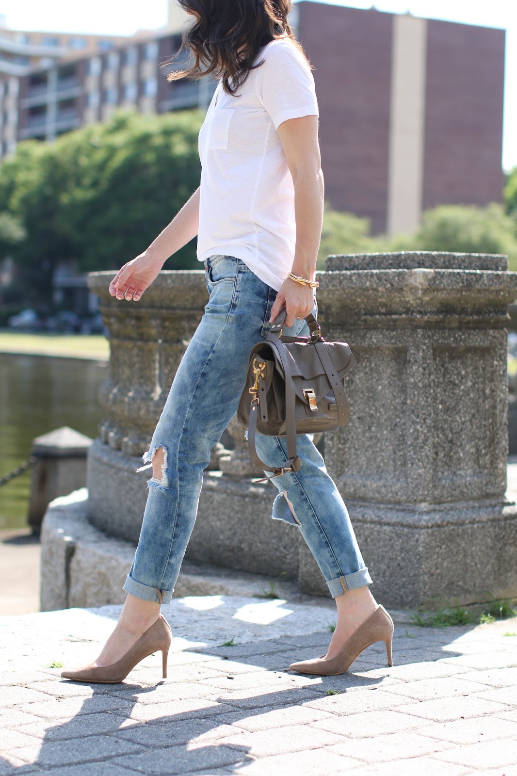 boyfriend jeans and a white tee