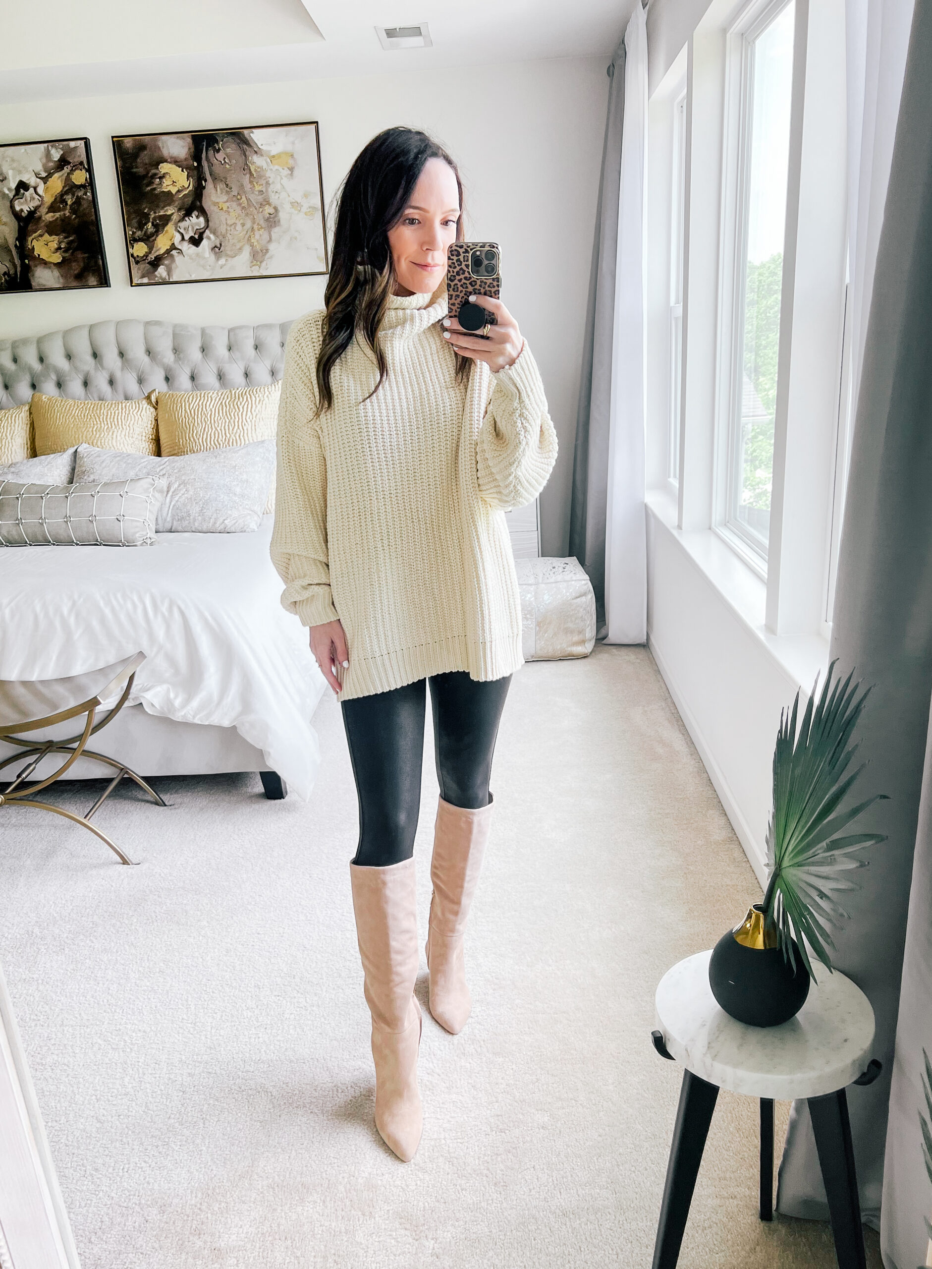 Tunic sweater and black leggings outfit
