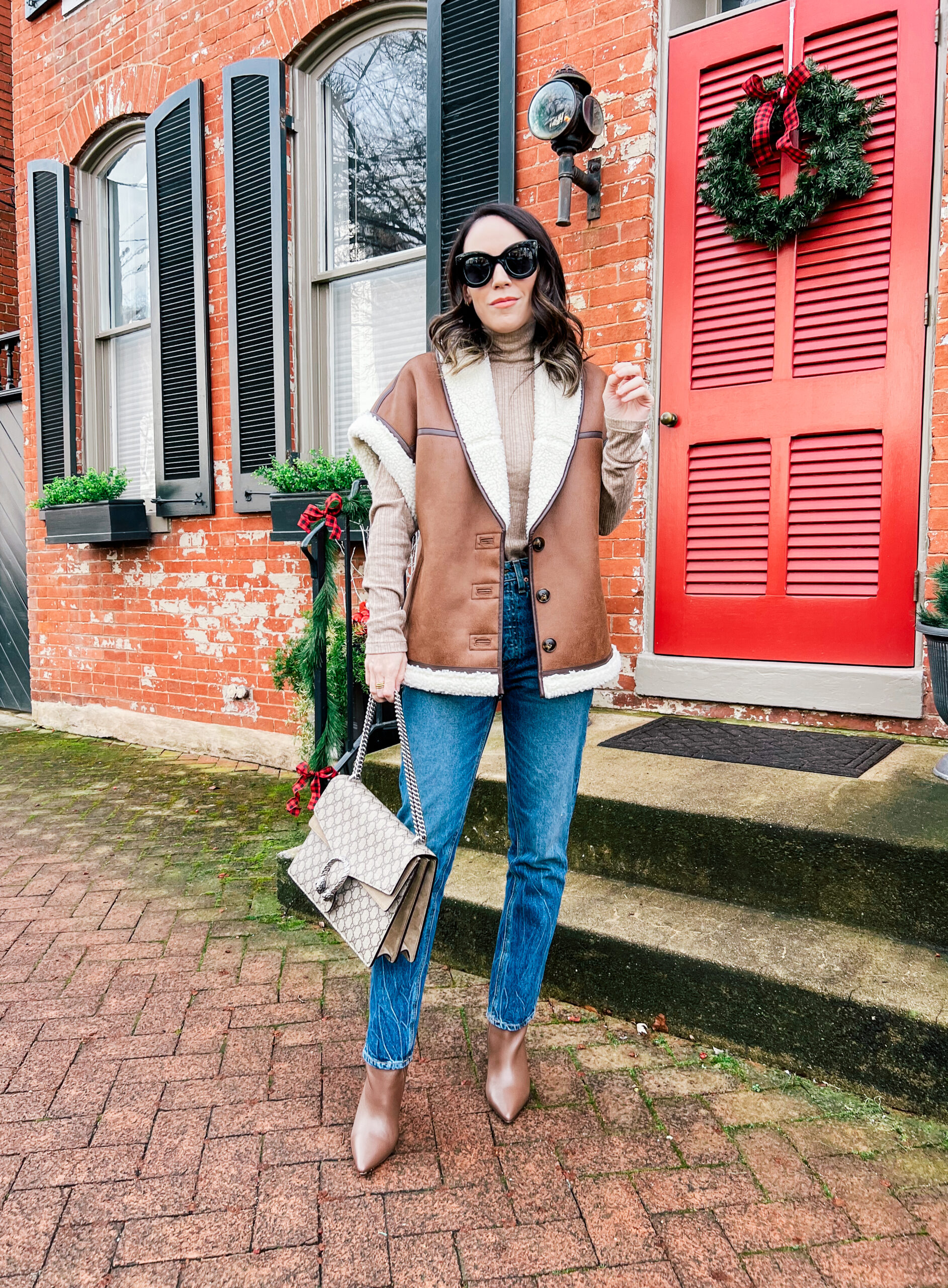 how to style Faux Shearling Vests with jeans