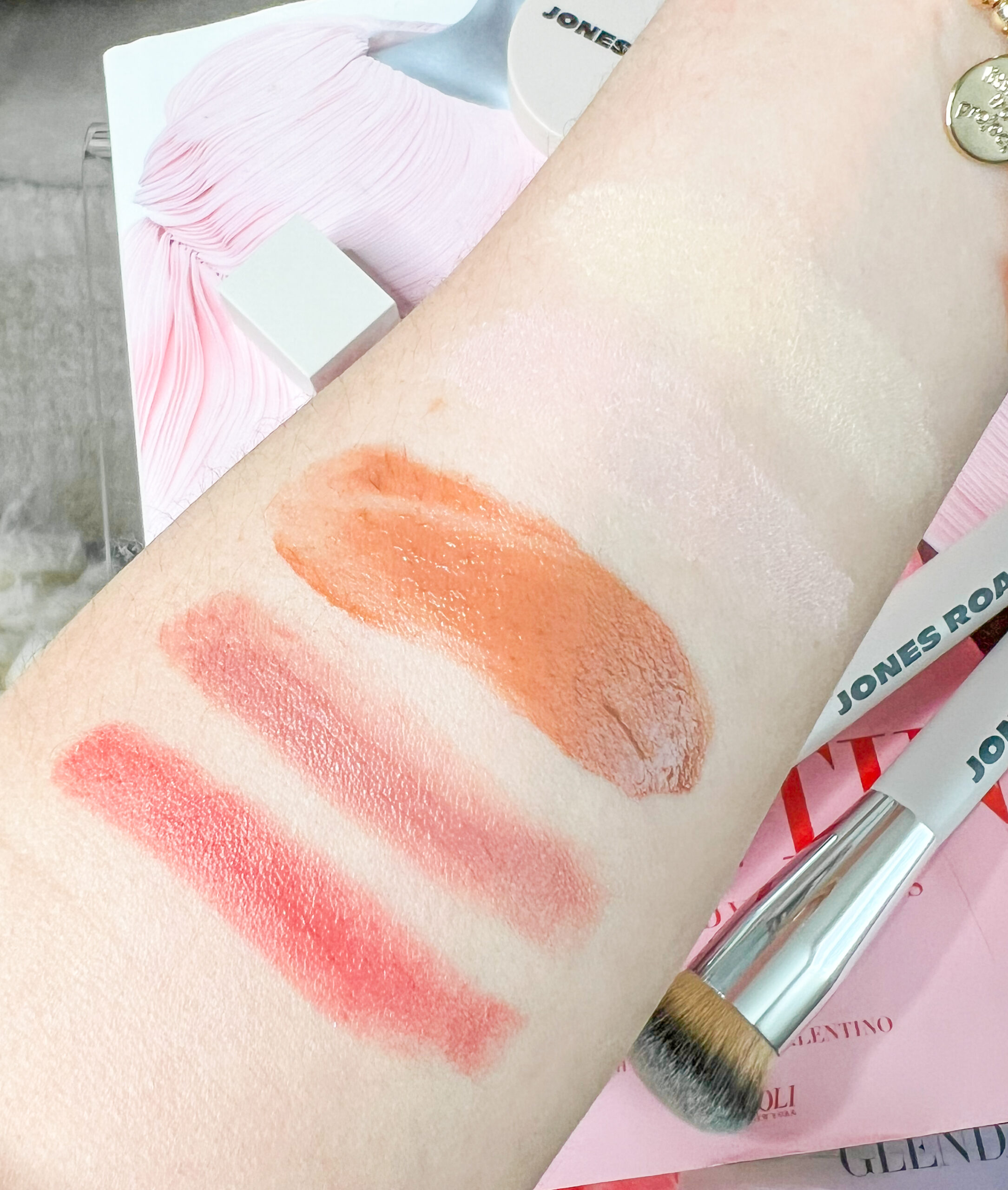 Lip Tints and Tinted Face Powder swatches