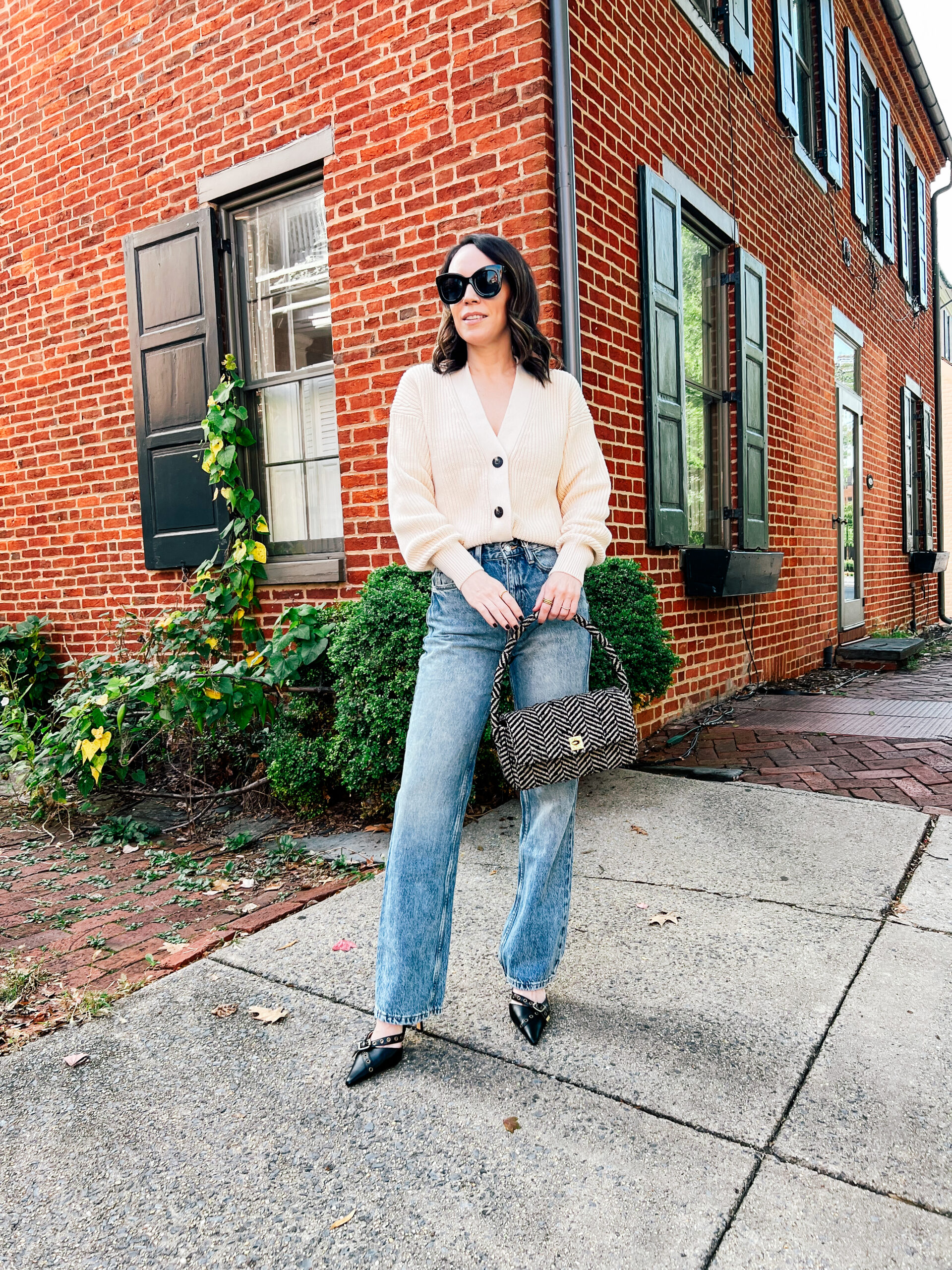 cream cardigan and jeans | October 2023 Outfit Details