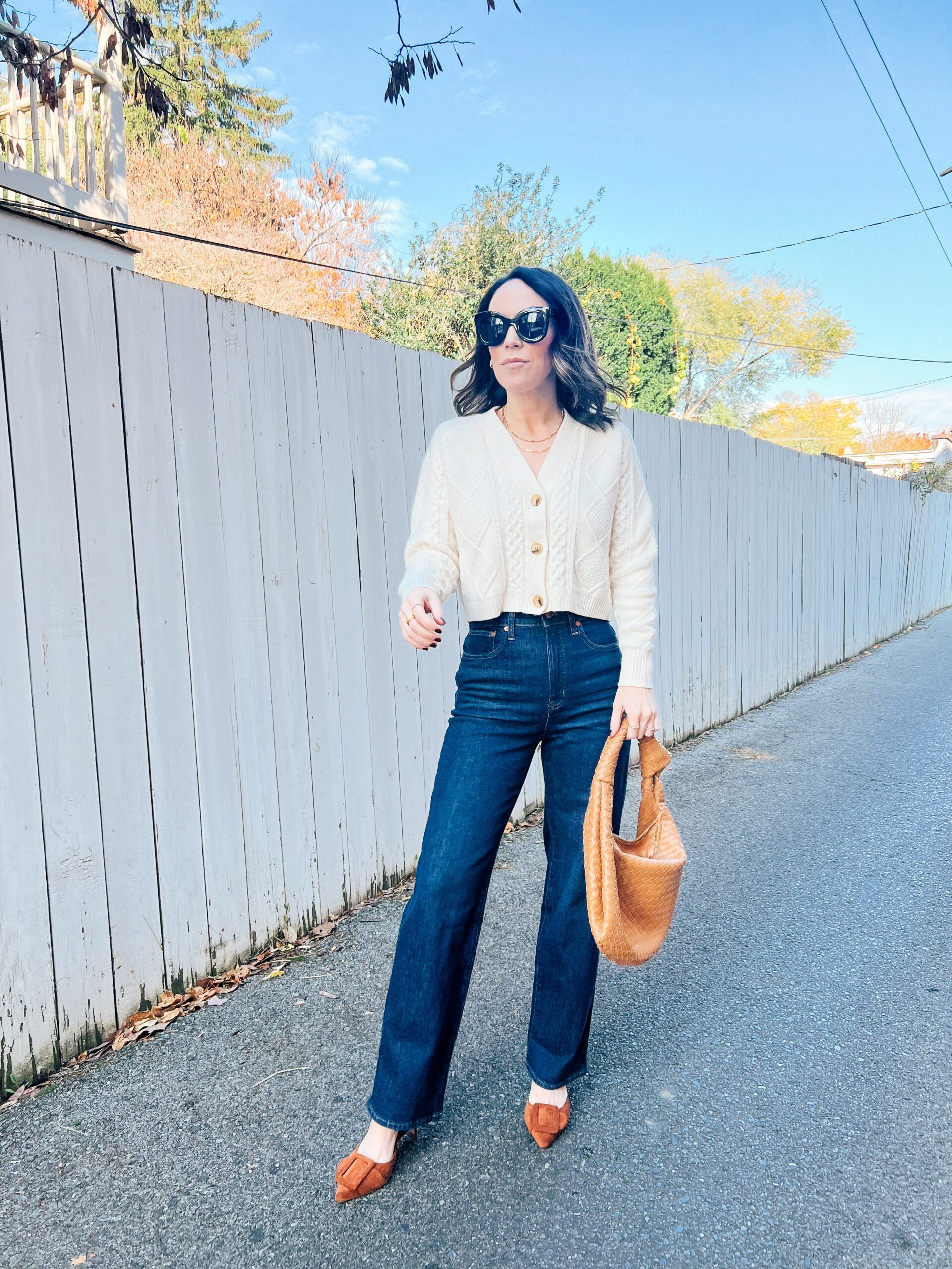 cropped cardigan and jeans | November 2023 Outfit Details
