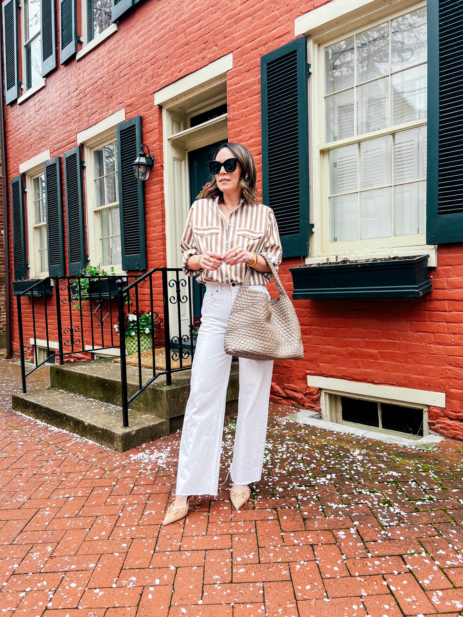 striped shirt with white pants