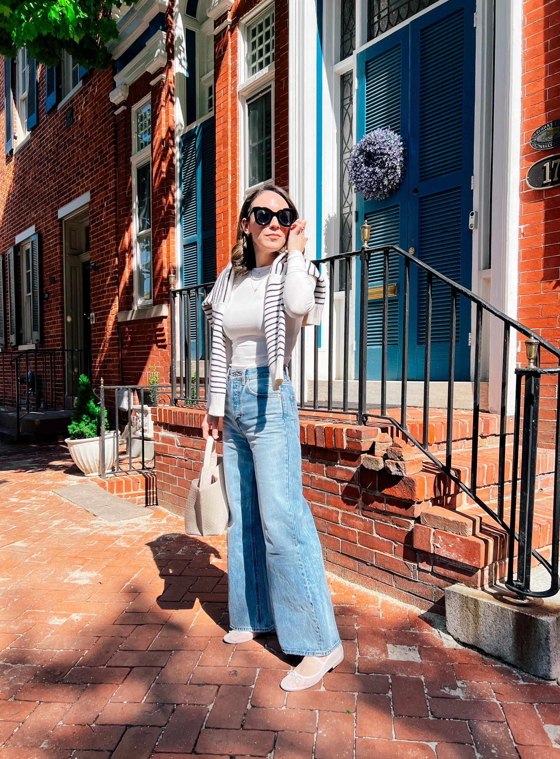 sweater and wide leg jeans outfit