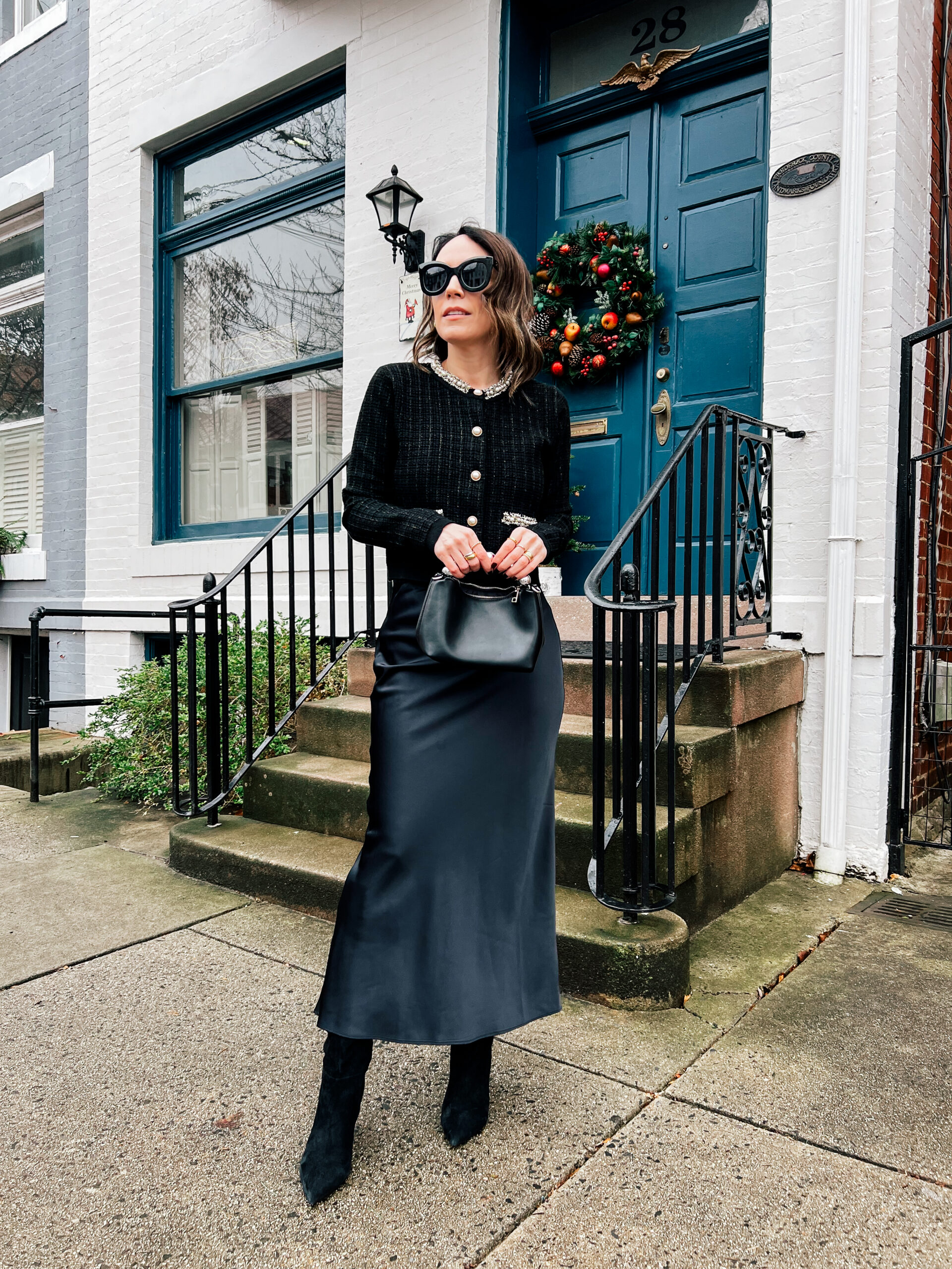 Tweed Cardigan with a Slip Skirt