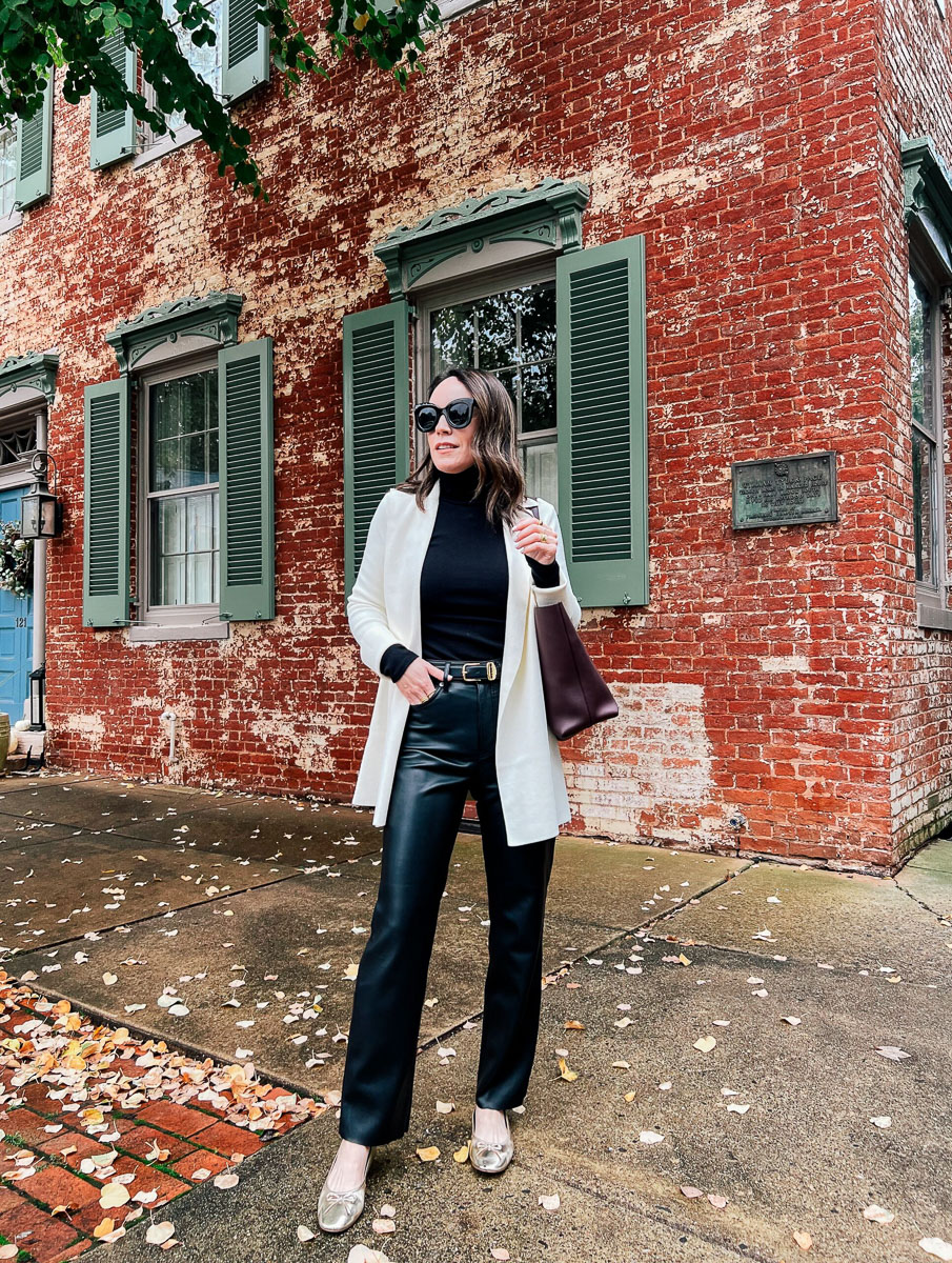 Fall Outfits Fall Outfits: Knit Cardigan with Faux Leather Pants