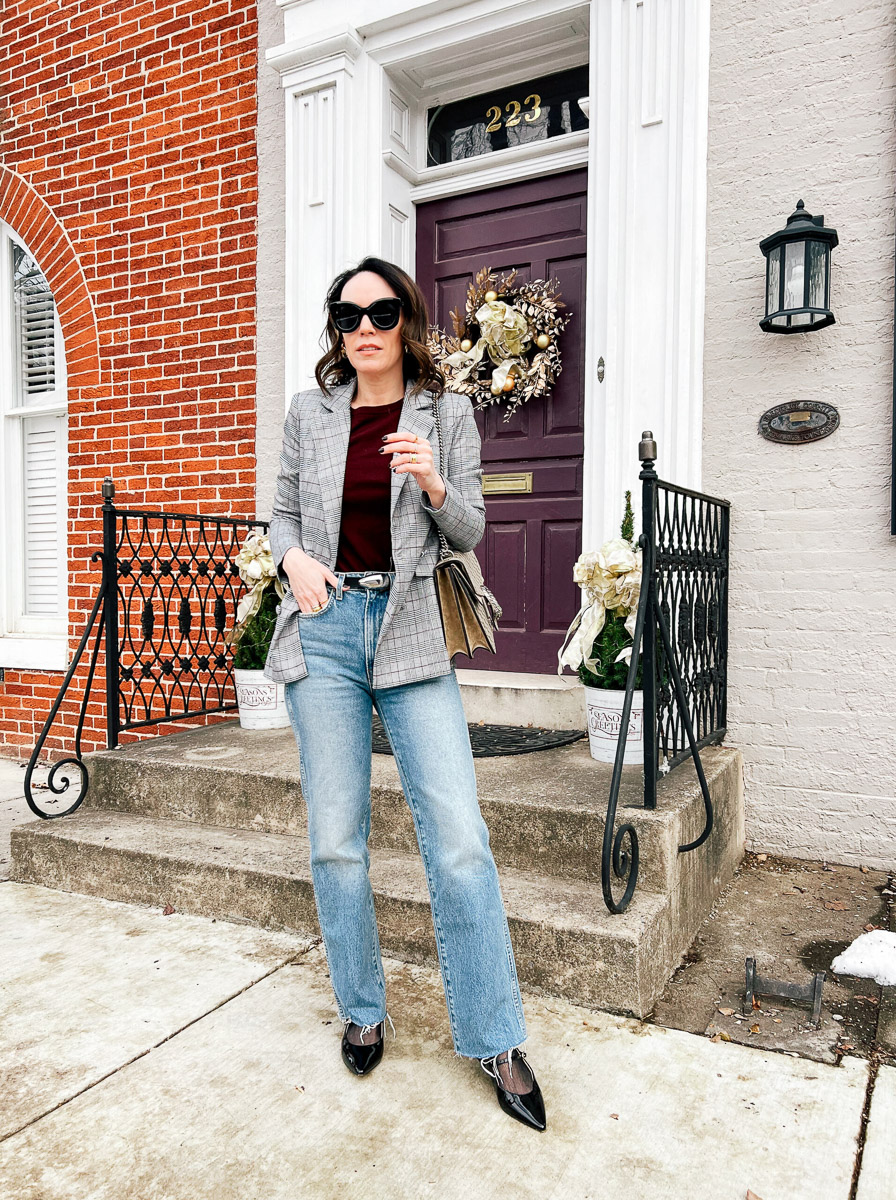 plaid blazer with jeans