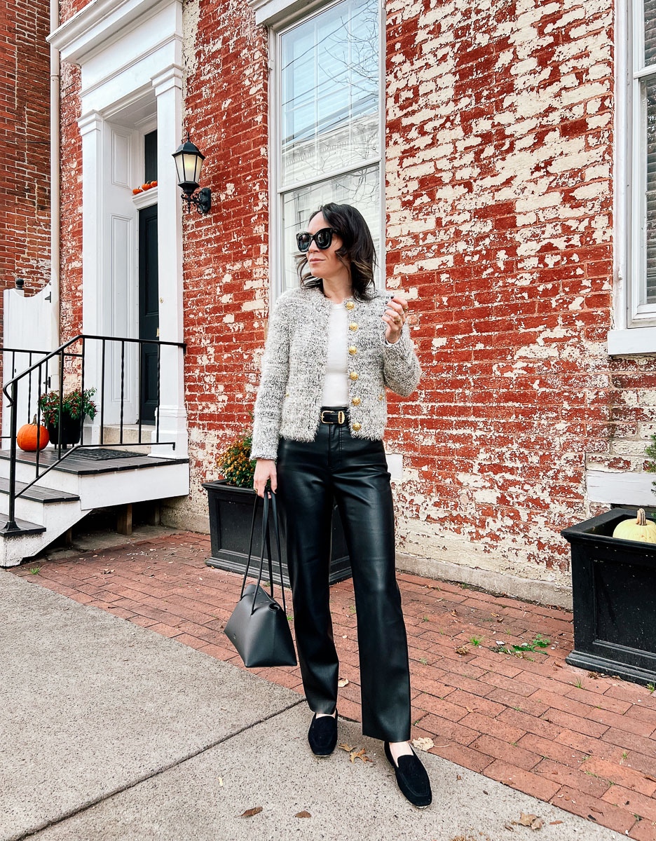 Cardigan, shoes and bag on sale