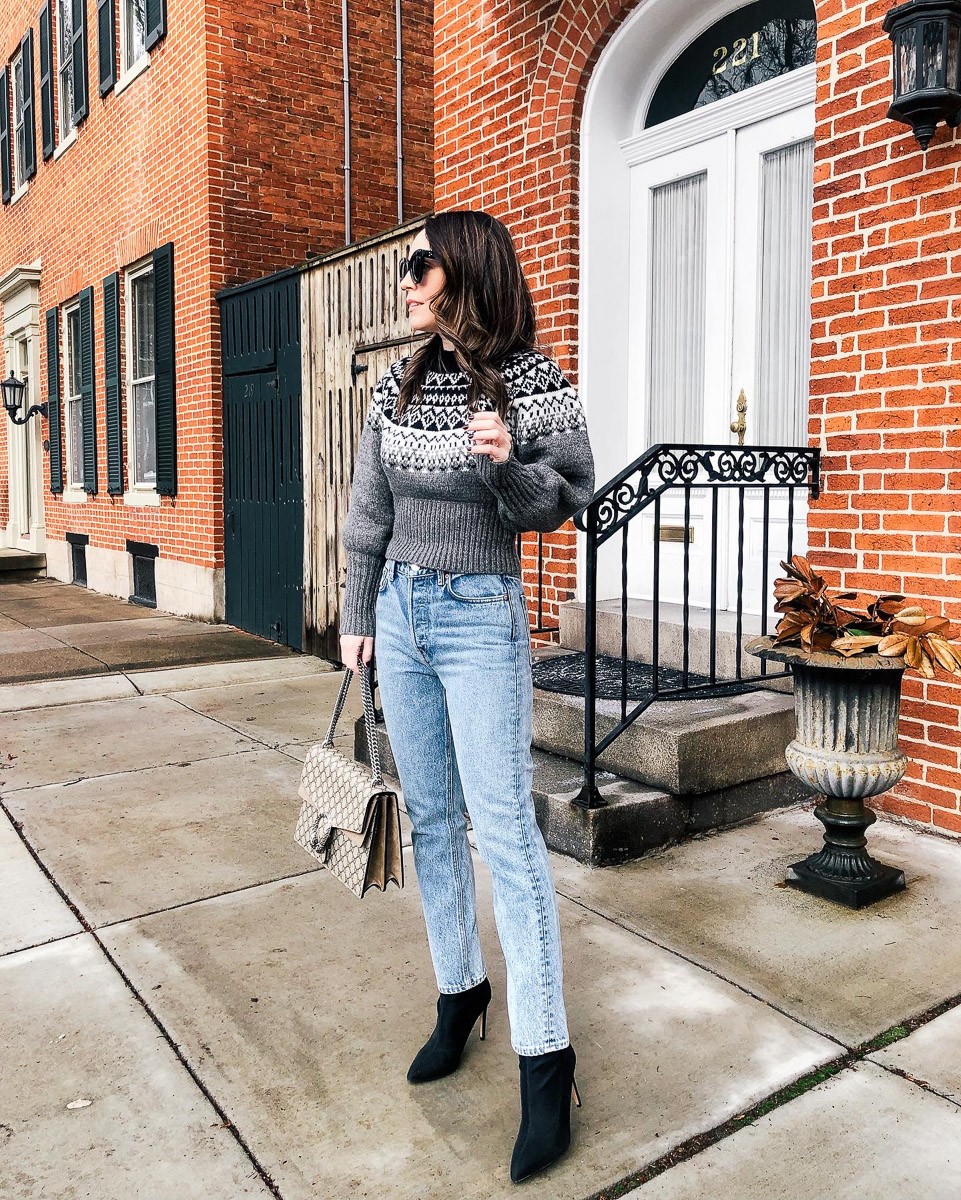 Fair Isle sweater with jeans